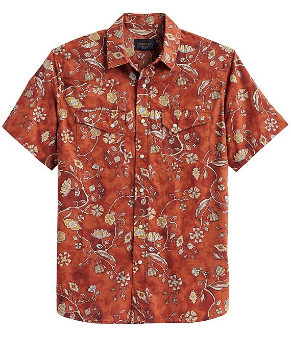 Pendleton MEN'S SHORT-SLEEVE LARAMIE SNAP-FRONT SHIRT - BATIK FLORAL BRICK - Sun Diego Boardshop