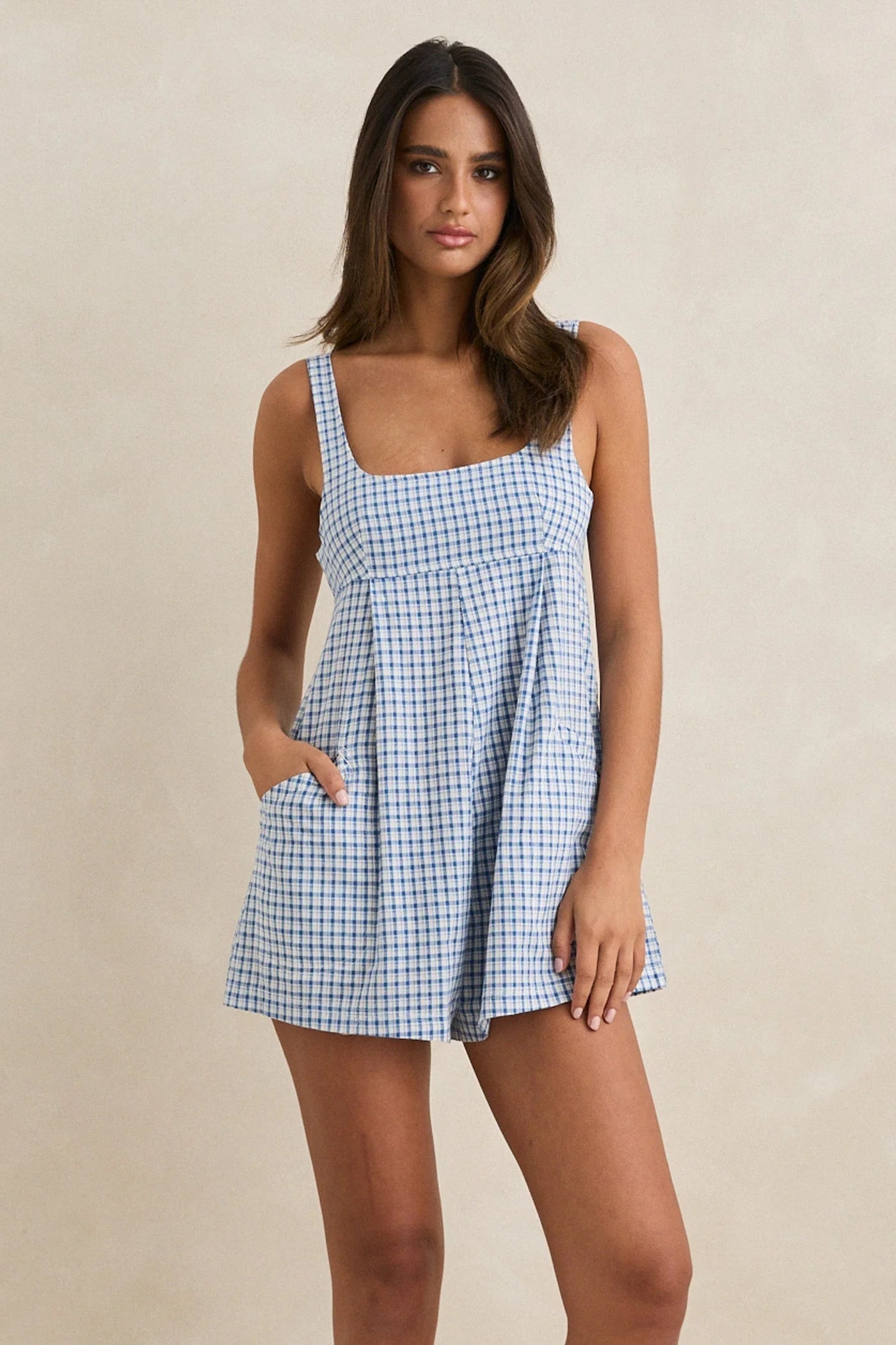 Rhythm Women's Lola Check Romper Blue