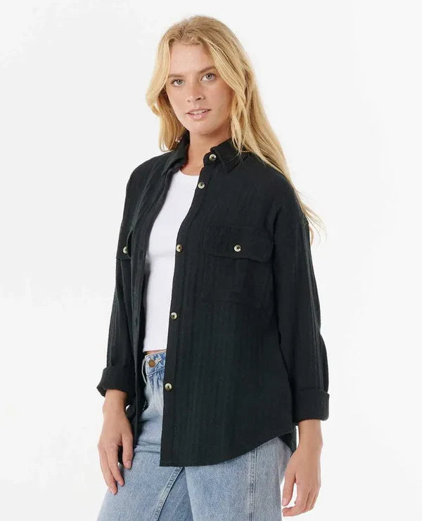 Rip Curl Oceanic Textured Shacket - Washed Black 8264 - Sun Diego Boardshop
