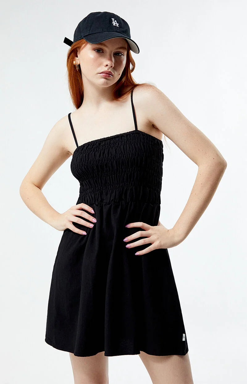 Rhythm Classic Shirred Mini Dress - Black | Sun Diego Boardshops Rhythm Classic Shirred Mini Dress - Black | Sun Diego Boardshops