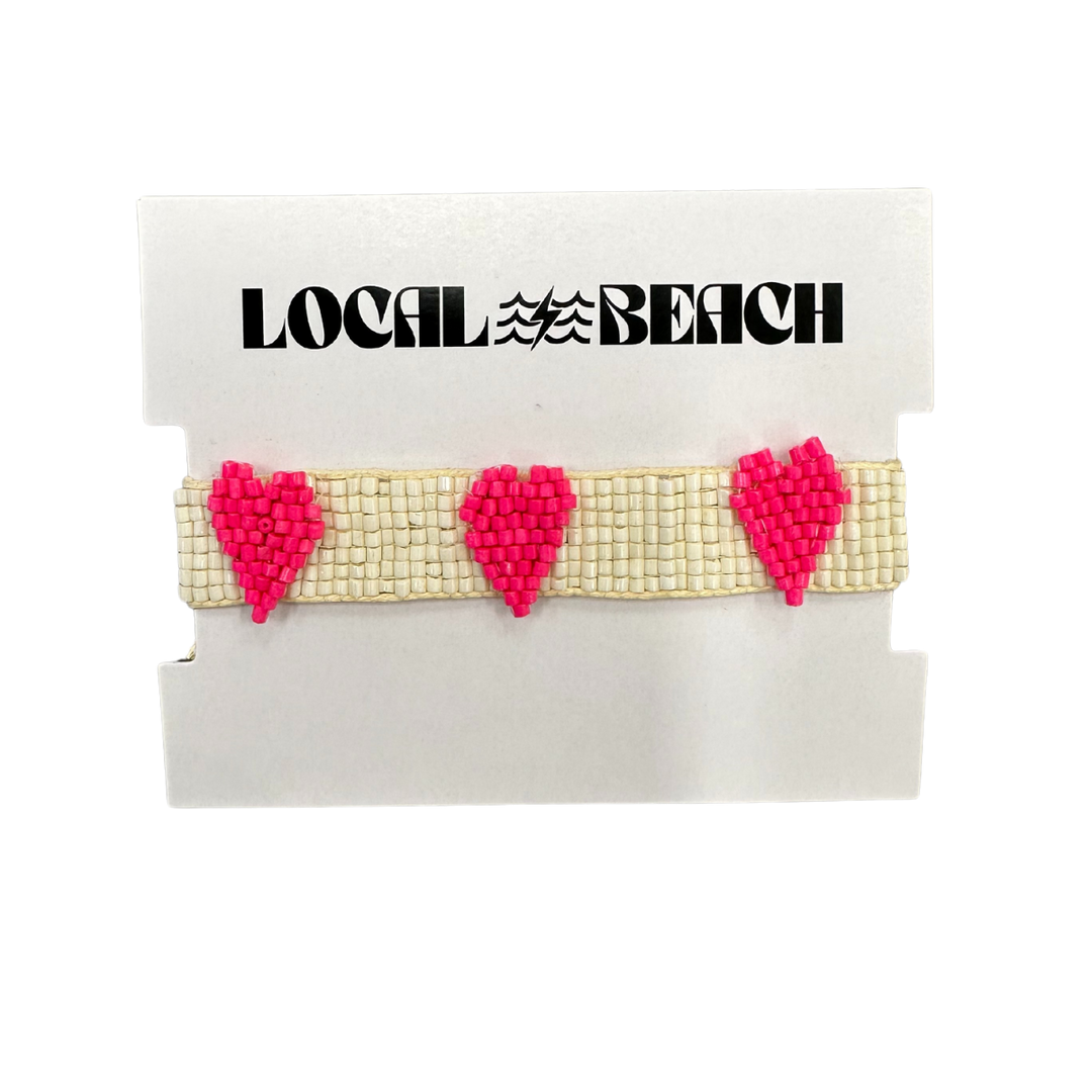 Local Beach Love Collection Heart Beaded Bracelet - NATURAL/RED - Sun Diego Boardshop