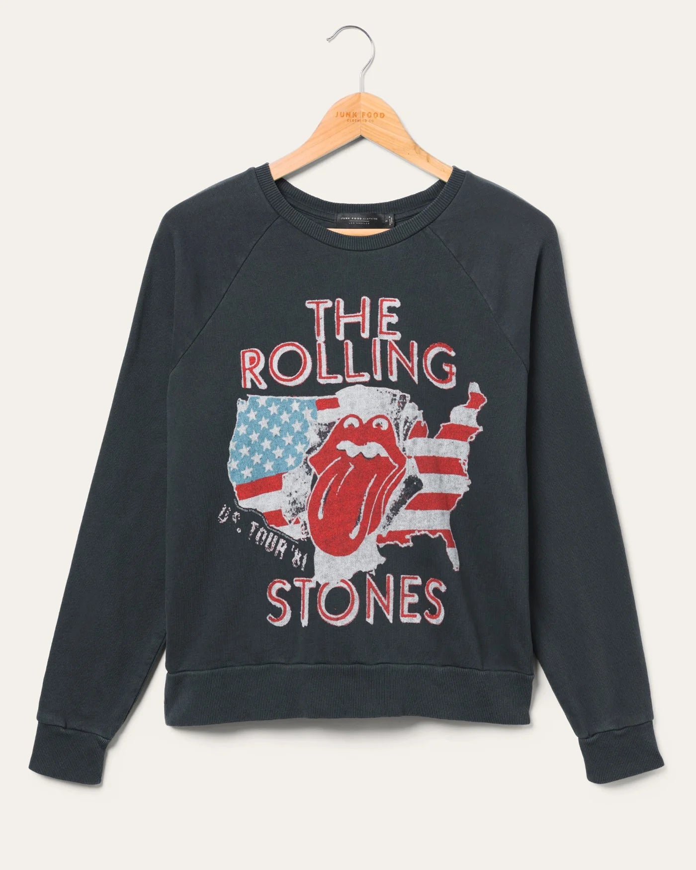 Junk Food The Rolling Stones US Tour 81 Fleece Raglan VINTAGE BLACK Sun Diego Boardshop