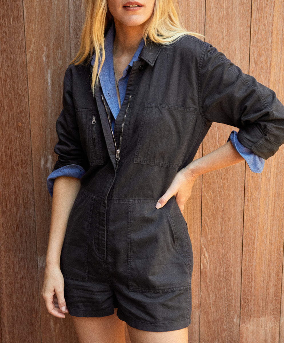 Outerknown Station Suit Shortall Romper - PITCH BLACK - Sun Diego Boardshop