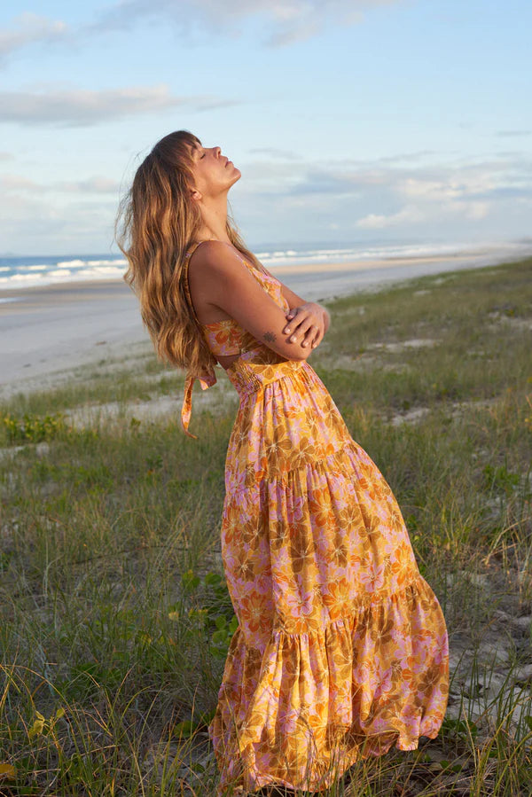 Rhythm Mahana Floral Tiered Maxi Dress  - YELLOW - Sun Diego Boardshop