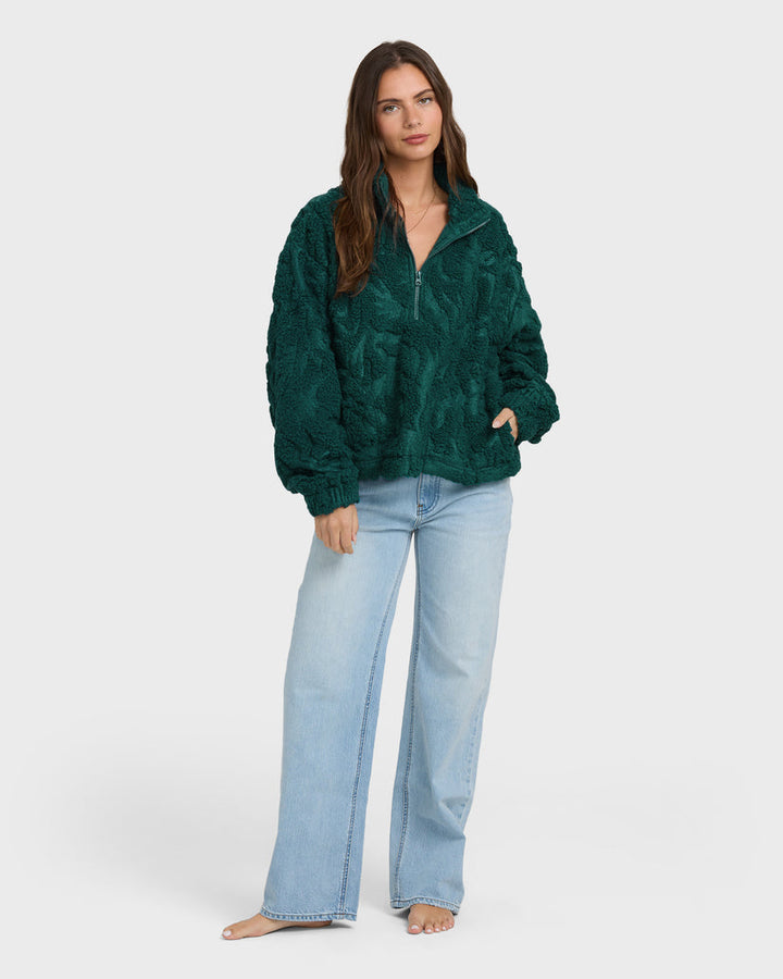 Billabong All The Time Sherpa Half Zip Sweatshirt - Spruce Green - Sun Diego Boardshop