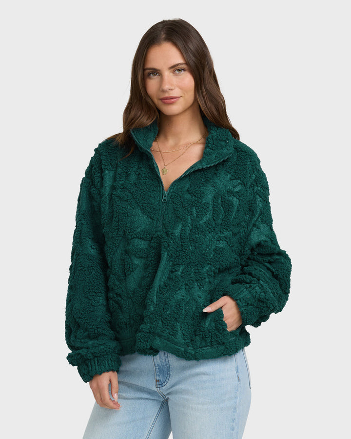Billabong All The Time Sherpa Half Zip Sweatshirt - Spruce Green - Sun Diego Boardshop