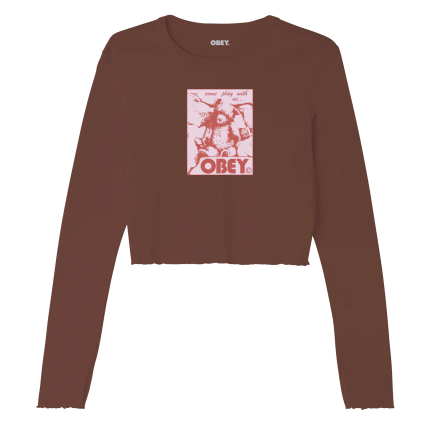 Obey Long Sleeve Tee  Come Play With Us  - Sepia - Sun Diego Boardshop