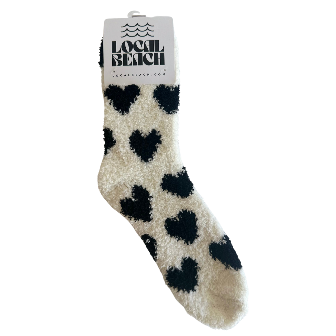 Local Beach Love Collection Heart Cozy Socks - BLACK/CREAM - Sun Diego Boardshop