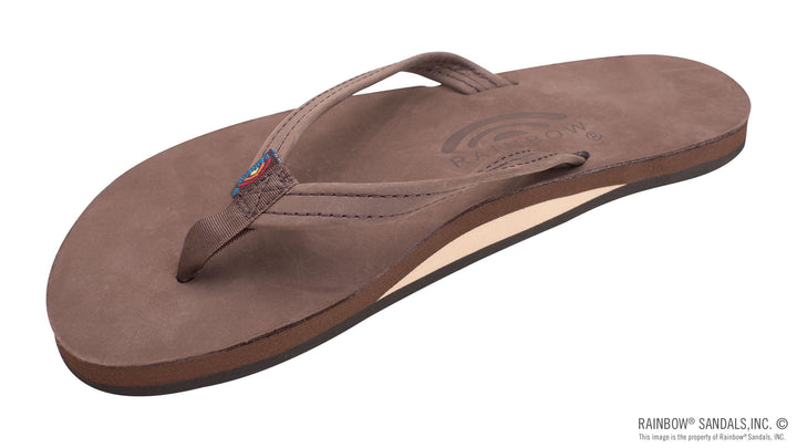 Rainbow Single Layer Premier Leather with Arch Support and a 1/2" Narrow Strap Sandals - Expresso - Sun Diego Boardshop
