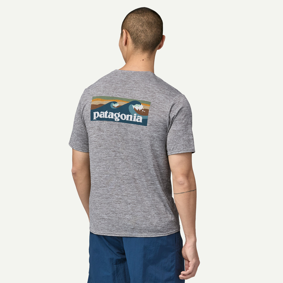 Patagonia Men's Capilene Waters Cool Daily Graphic Shirt - BOARDSHORT LOGO ABALONE BLUE FEATHER GREY - Sun Diego Boardshop