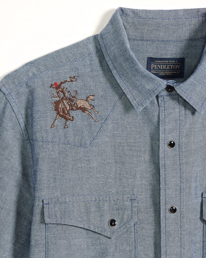 Pendleton MEN'S RODEO EMBROIDERED CHAMBRAY GAMBLER SHIRT - DARK BLUE/RODEO - Sun Diego Boardshop