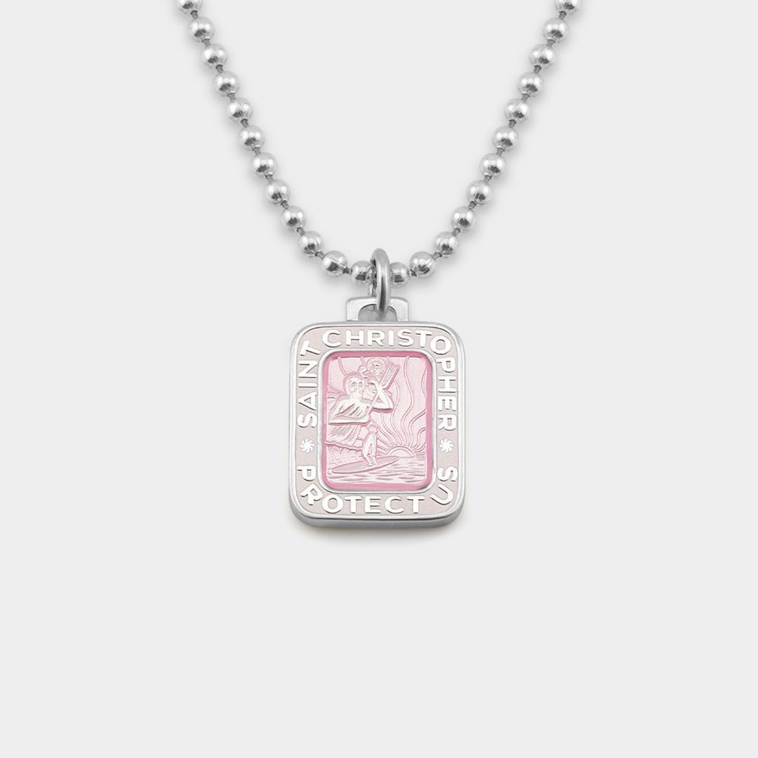 GETBACK SUPPLY RECTANGLE ST. CHRISTOPHER NECKLACE - PINK/WHITE - Sun Diego Boardshop