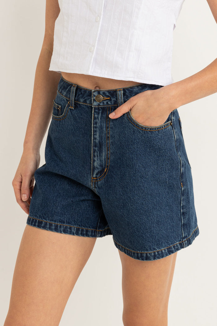 ★★Columbia★★ MILLABEL DENIM FATIGUE SHORTS PANTS Midnigh Bandits Mid Waist Denim Short Faded Khaki - One Teaspoon