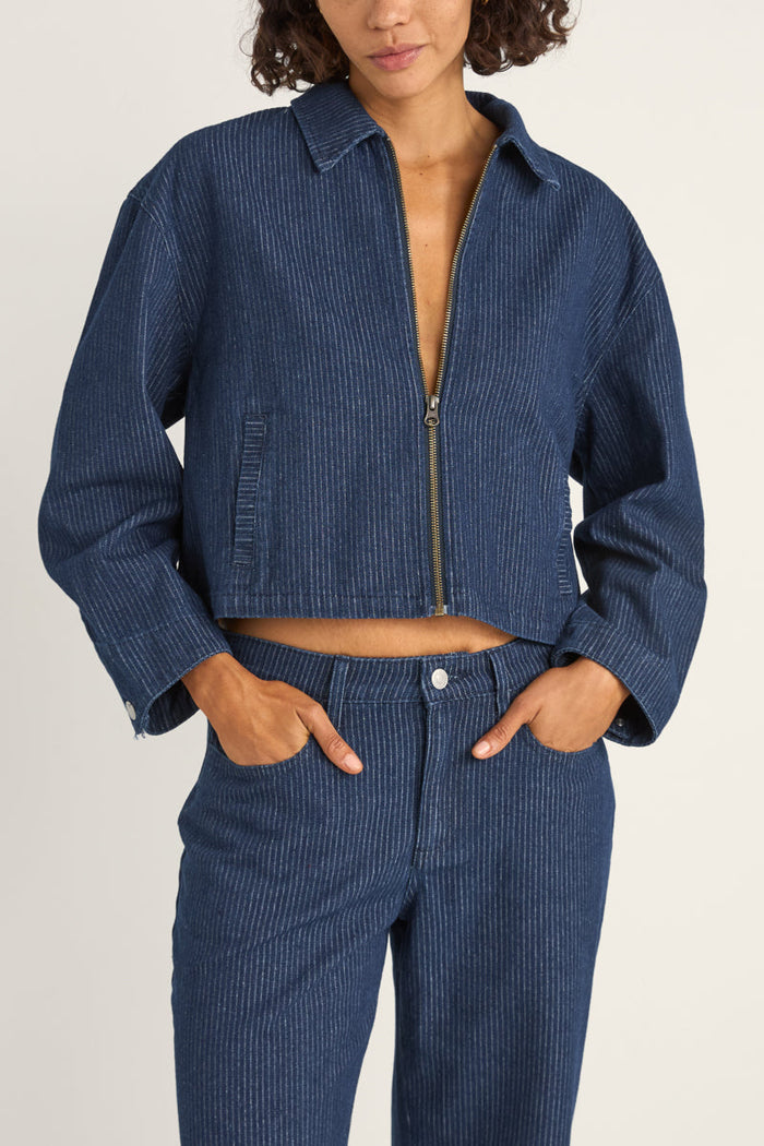 Rhythm Pinstripe Cropped Jacket - INDIGO | Sun Diego Boardshops
