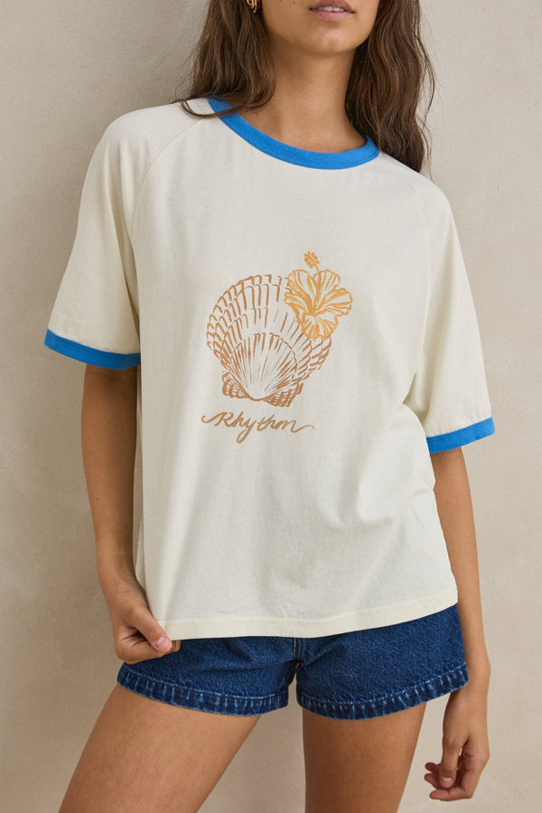 Rhythm Sunrise Seashell Ringer Tee - White | Sun Diego Boardshops