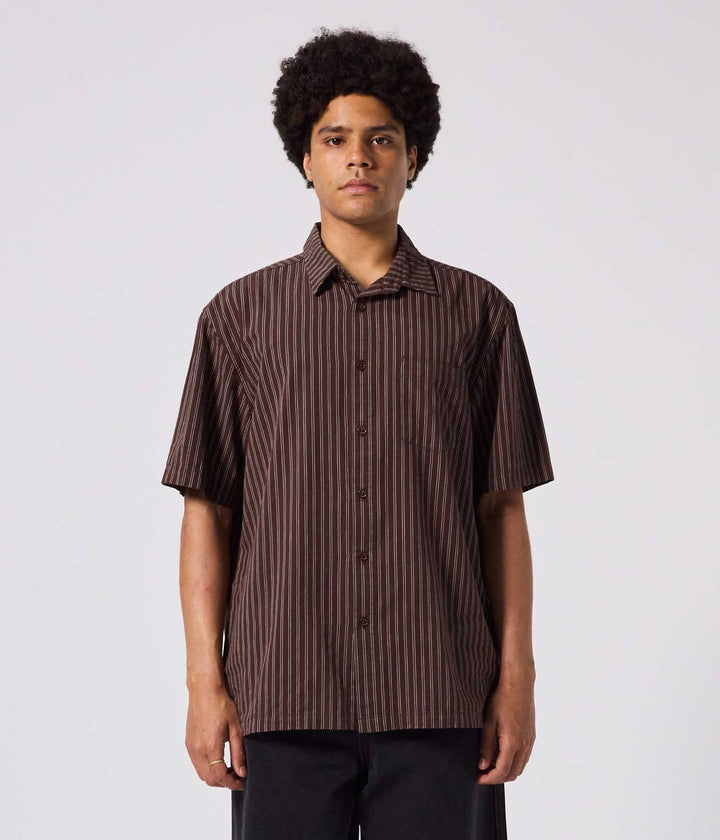 Former Reynolds Stripe Short Sleeve Shirt - Brown - Sun Diego Boardshop