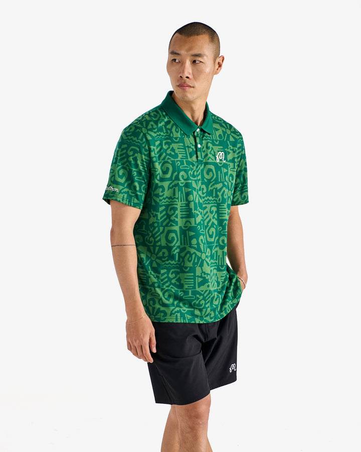 Malbon Mezzo Performance Pique Printed Polo - Kelly Green - Sun Diego Boardshop