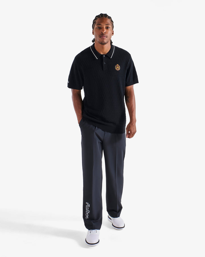 Malbon Crest Knit Polo - Black - Sun Diego Boardshop