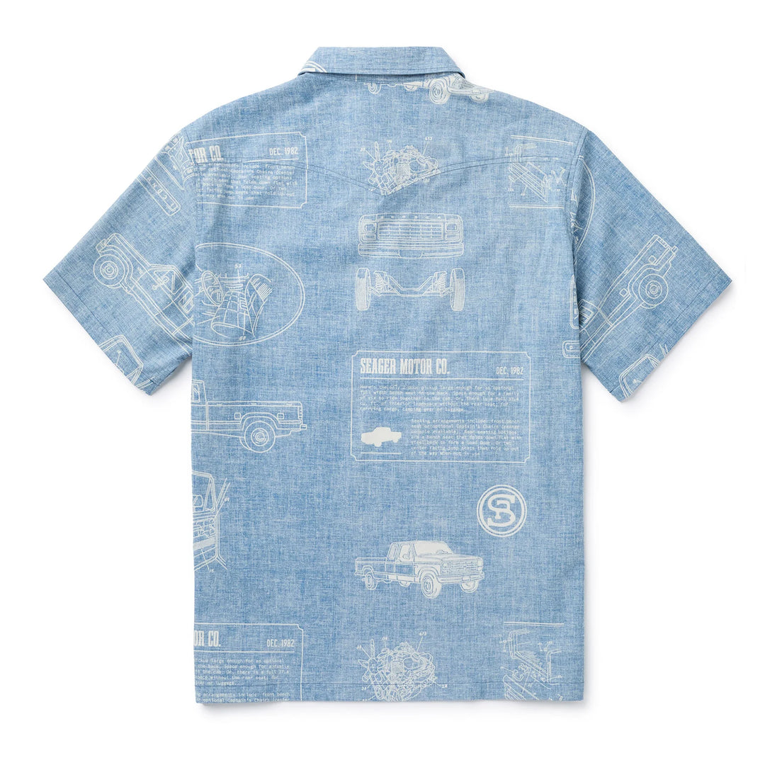 SEAGER Schooner 3/4 Button S/S Shirt - BLUE - Sun Diego Boardshop