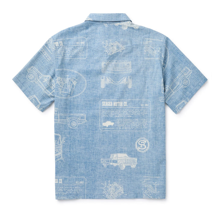 SEAGER Schooner 3/4 Button S/S Shirt - BLUE - Sun Diego Boardshop