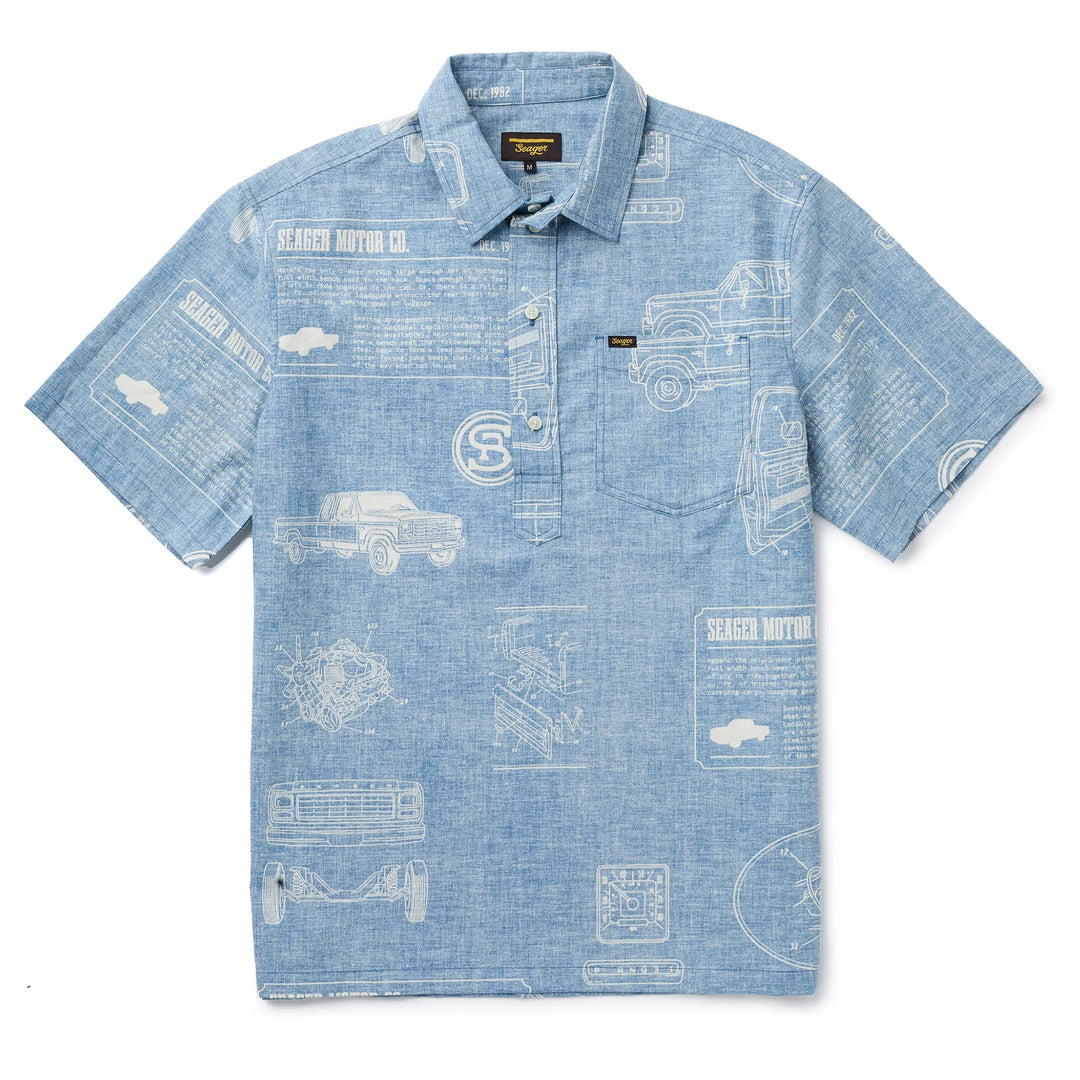 SEAGER Schooner 3/4 Button S/S Shirt - BLUE - Sun Diego Boardshop