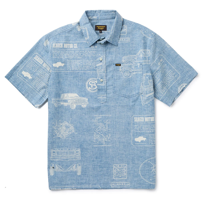 SEAGER Schooner 3/4 Button S/S Shirt - BLUE - Sun Diego Boardshop