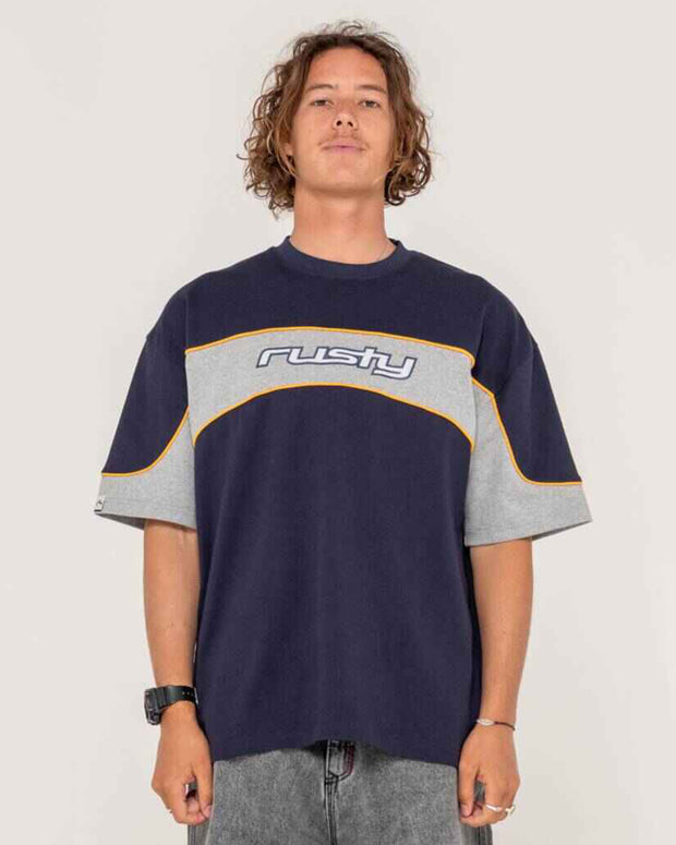 Rusty Kinetic Short Sleeve Heavy T-Shirt - Navy Blue | Sun… – Sun