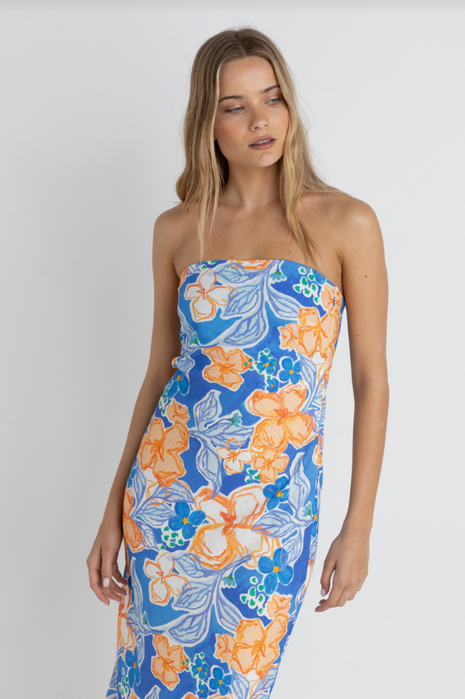 Rhythm Paradise Floral Bias Midi Dress - Blue