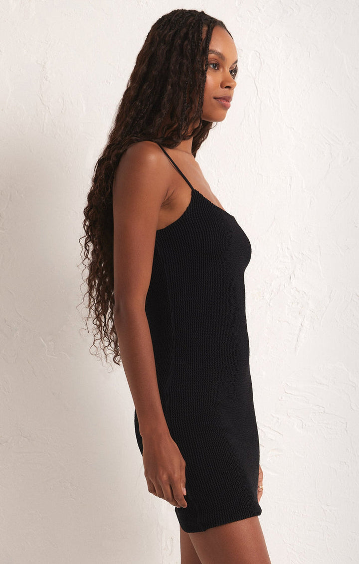 Z-Supply Azure Crinkle Stretch Knit Mini Dress - Black - Sun Diego Boardshop