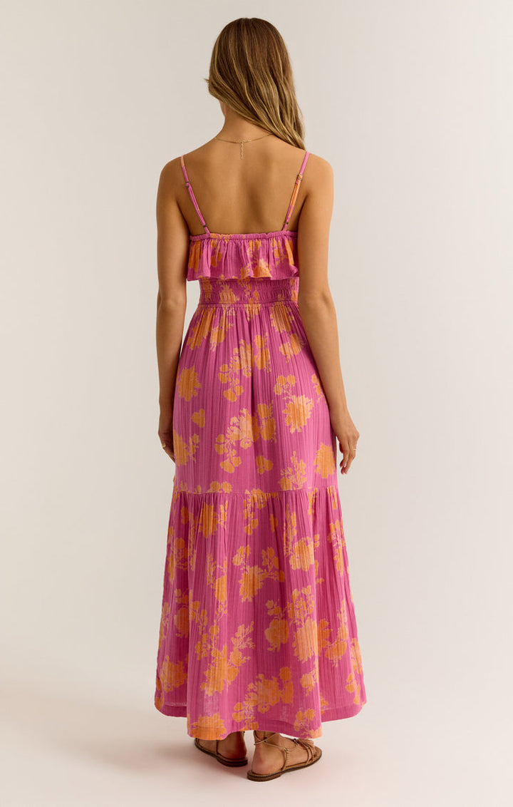 Z-Supply BAHARI SUNSHINE FLORAL MIDI DRESS - RASPBERRY SORBET - Sun Diego Boardshop