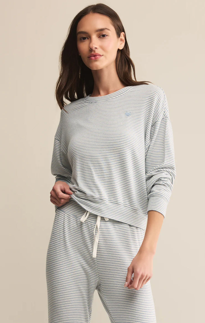 Z-Supply Bisou Stripe Long Sleeve - Light Denim - Sun Diego Boardshop