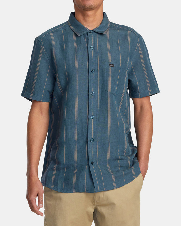 RVCA MERCY STRIPE SHORT SLEEVE WOVEN SHIRT - DUCK BLUE - Sun Diego Boardshop