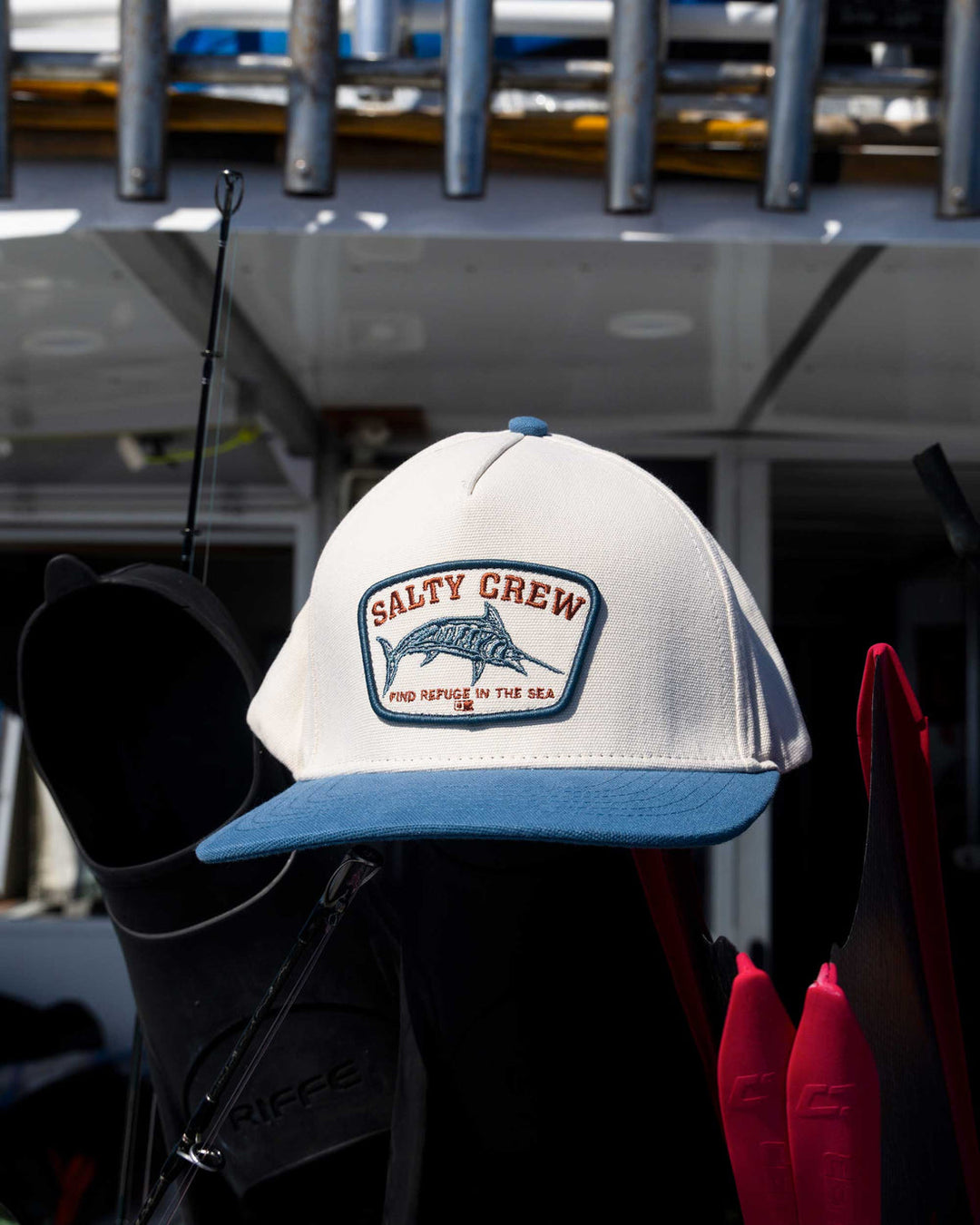Salty Crew Billfisher 5 Panel Hat - Off White Pilot Blue - Sun Diego Boardshop