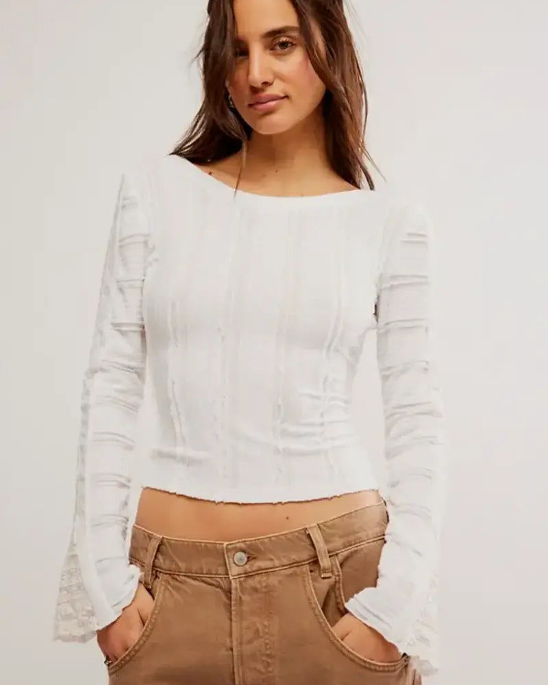 Free People To The Woods Long Sleeve Top Size store XS White Combo