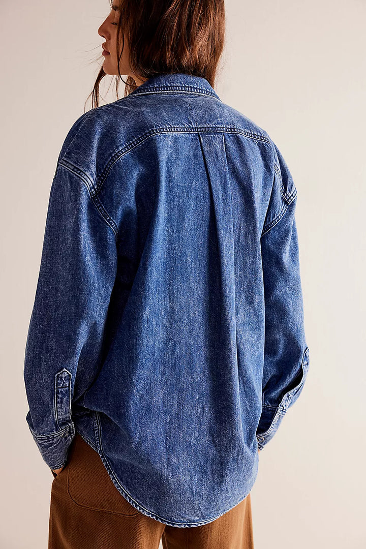 Free People We The Free Izzie Cargo Denim Shirt- Vintage Indigo Wash - Sun Diego Boardshop