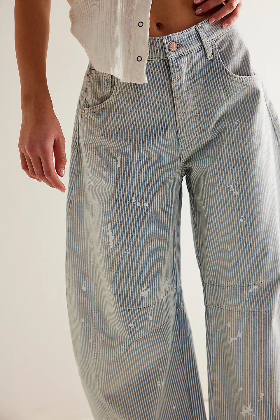 Free People We The Free Good Luck Mid-Rise Stripe Barrel Jeans - Tracks - Sun Diego Boardshop