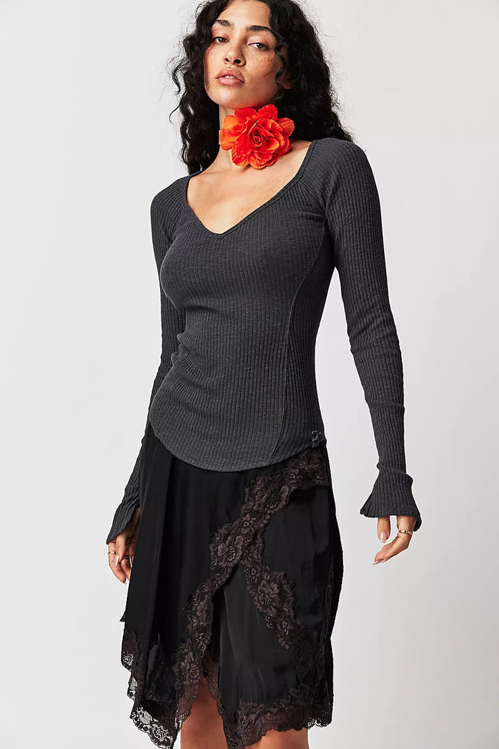 Free People Passing Thru Layering Long Sleeve Top - Black - Sun Diego Boardshop