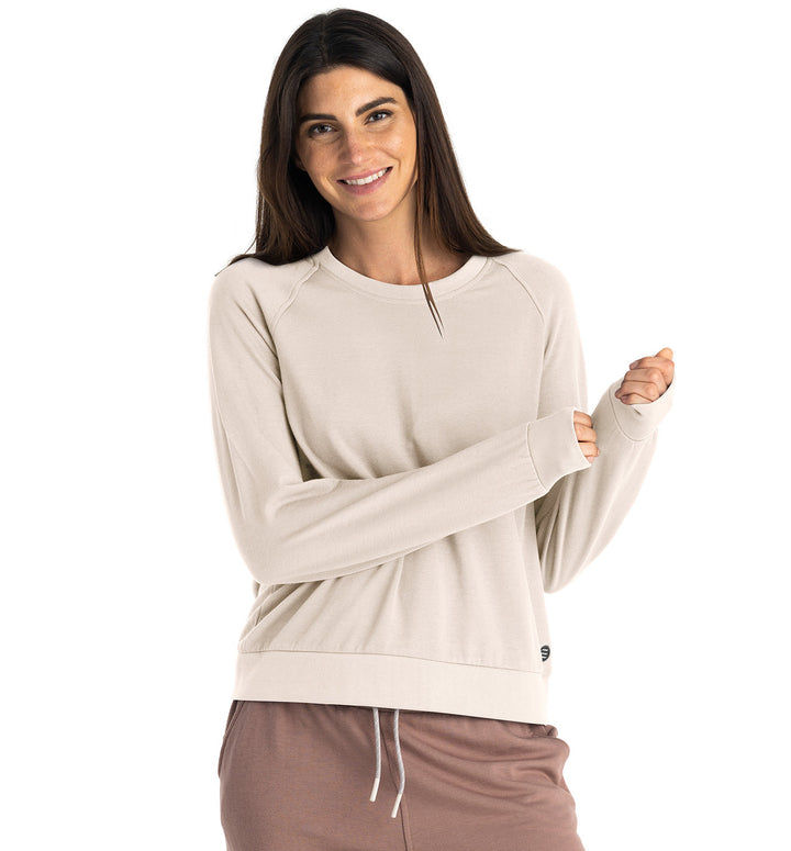 Free Fly Women's Bamboo Lightweight Fleece Crew - STONE - Sun Diego Boardshop