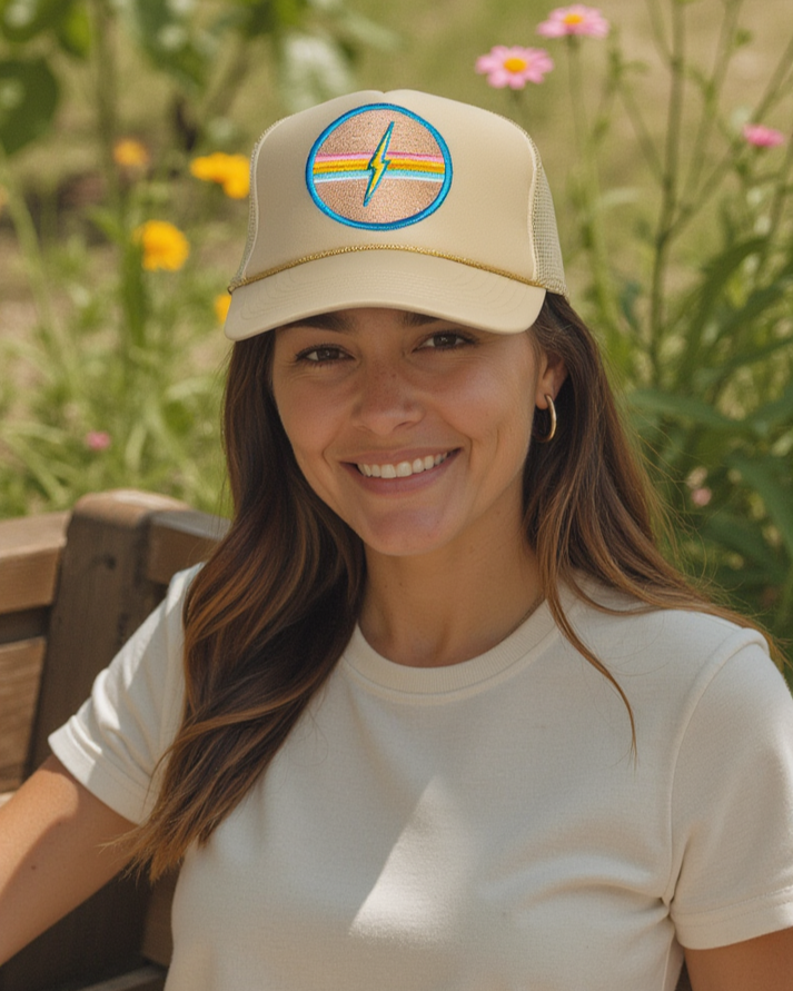 That Friday Feeling Electric Rainbow Trucker Hat - Tan - Sun Diego Boardshop