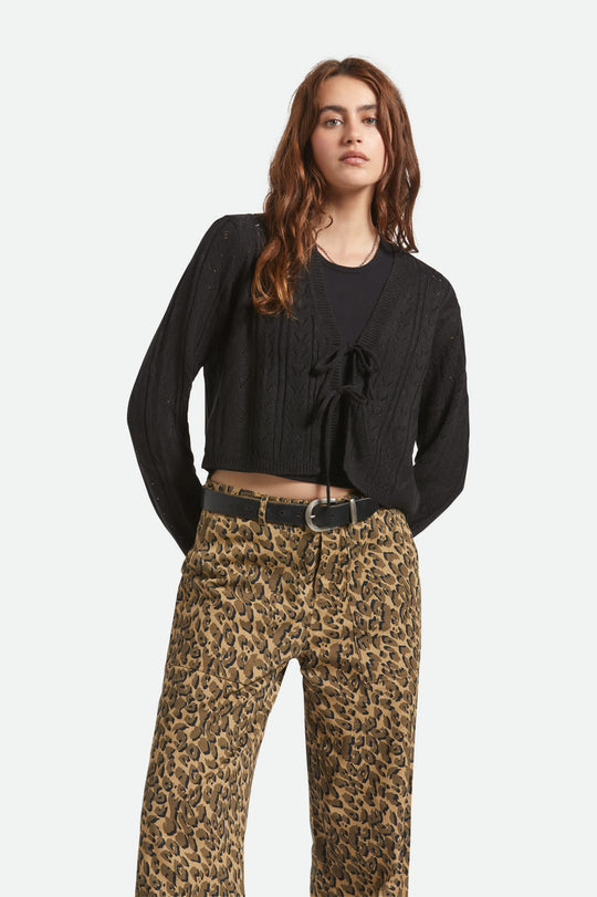 Brixton Cropped Pointelle Tie Cardigan - Black | Sun Diego… – Sun