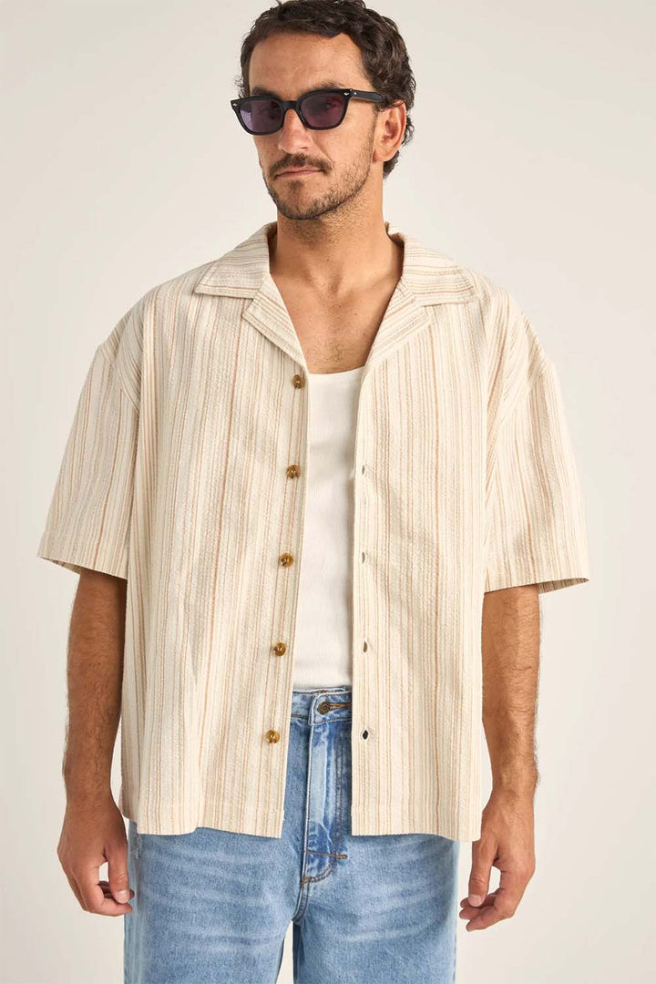 Rhythm Benny Relaxed Stripe Short Sleeve Shirt - Cream - Sun Diego Boardshop