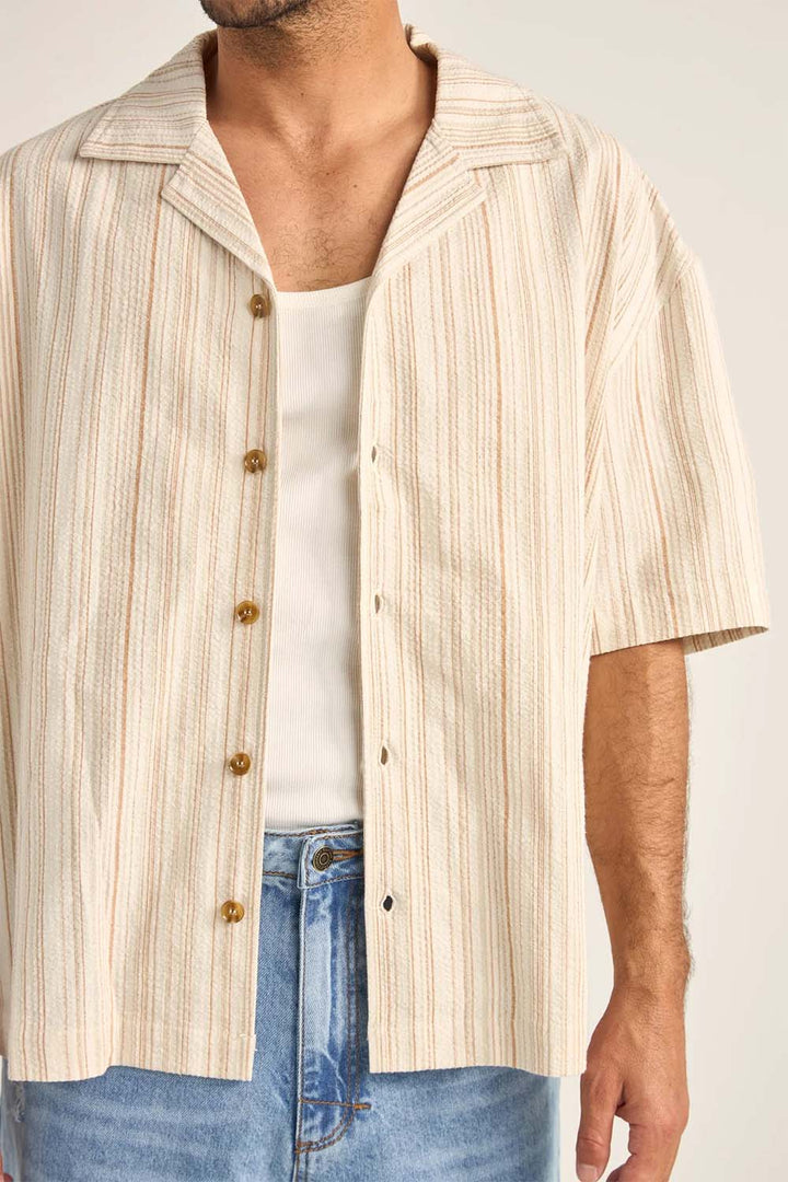 Rhythm Benny Relaxed Stripe Short Sleeve Shirt - Cream - Sun Diego Boardshop