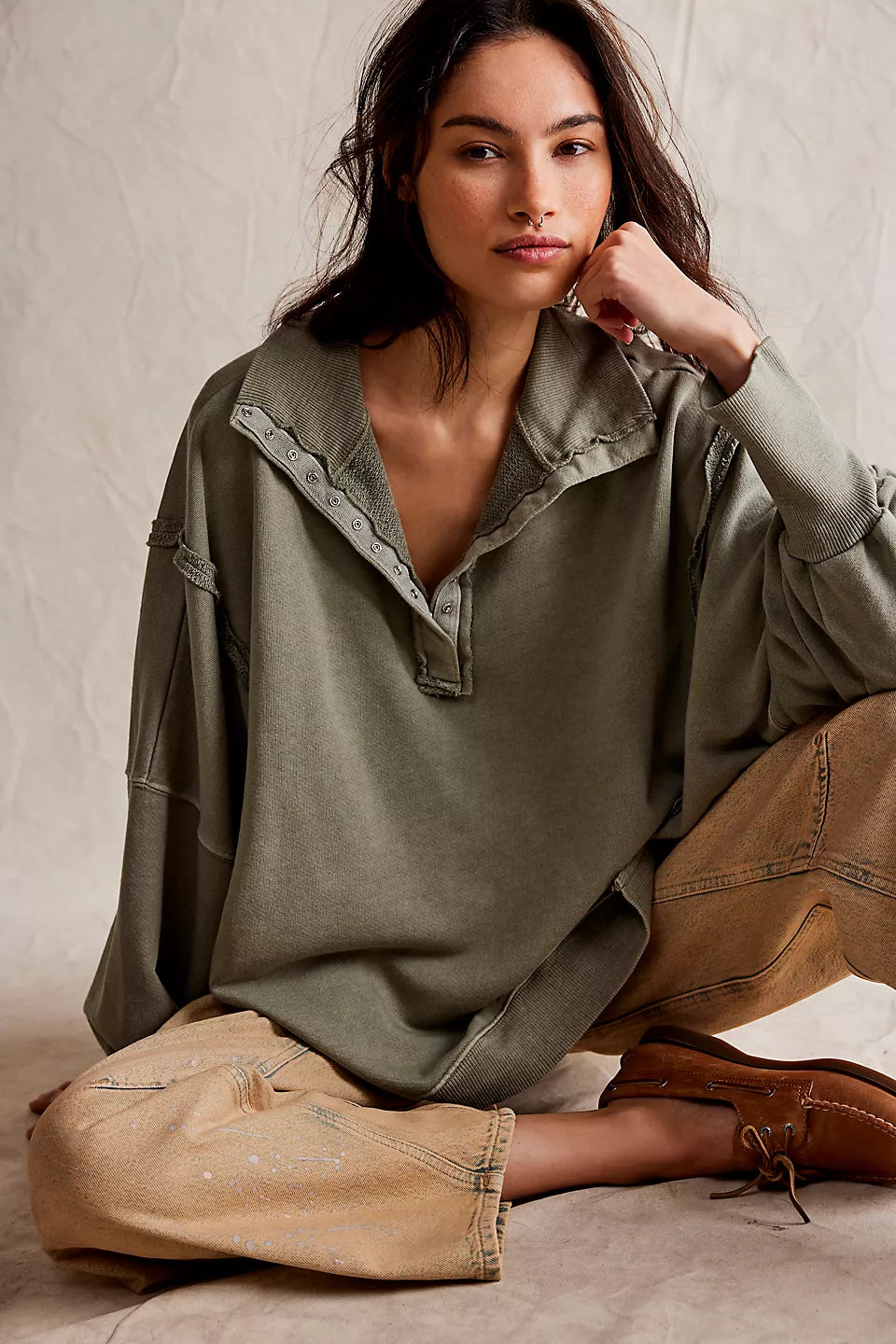 SCENTOF ファーフーディー カーキ フリーサイズ Free People We The Free Camden Henley Sweatshirt - LAUREL OAK