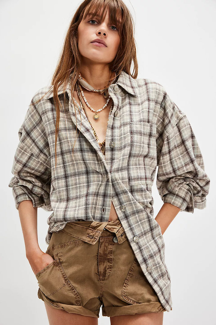 Free People We The Free Ashley Plaid Shirt - Ivory Combo - Krista - Sun Diego Boardshop
