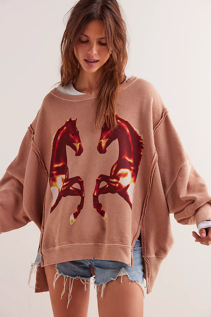 Free People We The Free Graphic Camden Pullover - Mirrored Horses - Sun Diego Boardshop