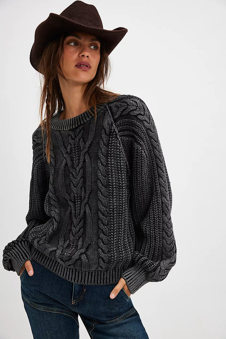 Free People Frankie Cable Sweater - BLACK - Sun Diego Boardshop