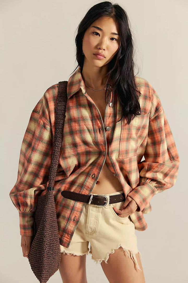 Free People We The Free Ashley Plaid Shirt - Sand Combo - Gia Pla - Sun Diego Boardshop