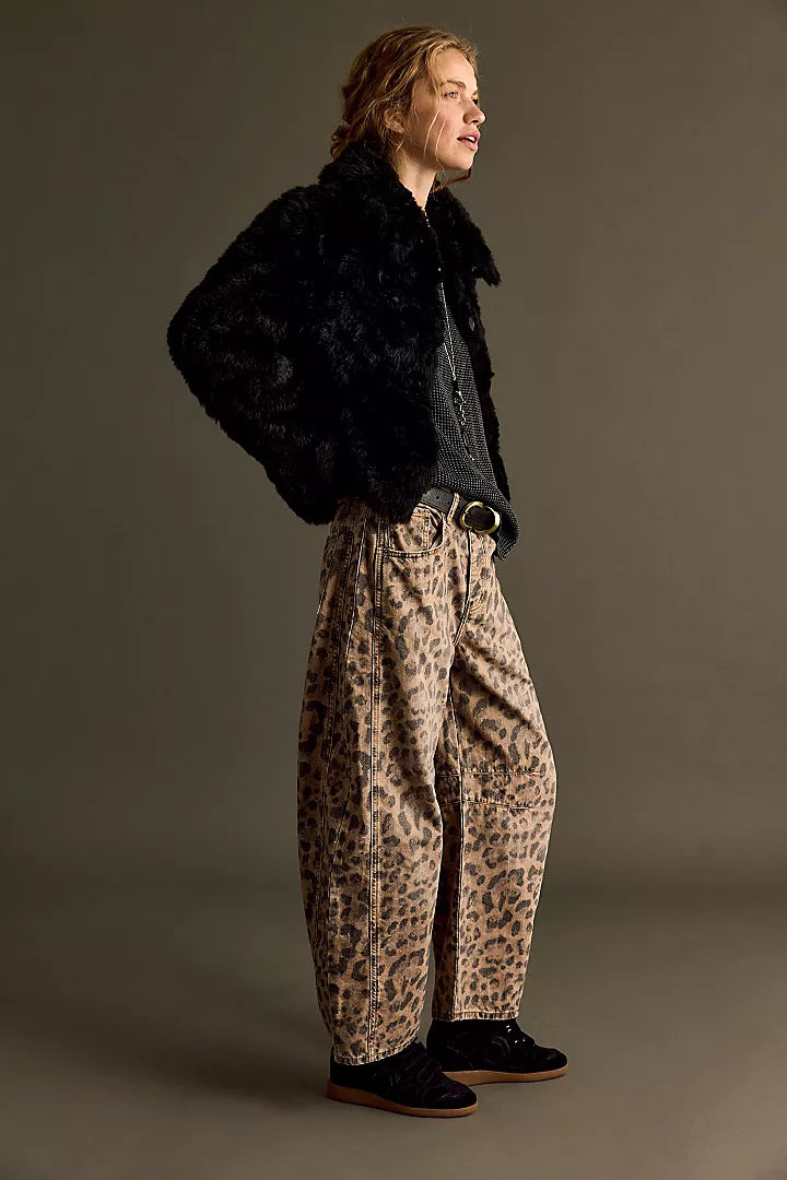 Free People We The Free Good Luck Printed Barrel Jeans - Brown Sugar Combo - Sun Diego Boardshop