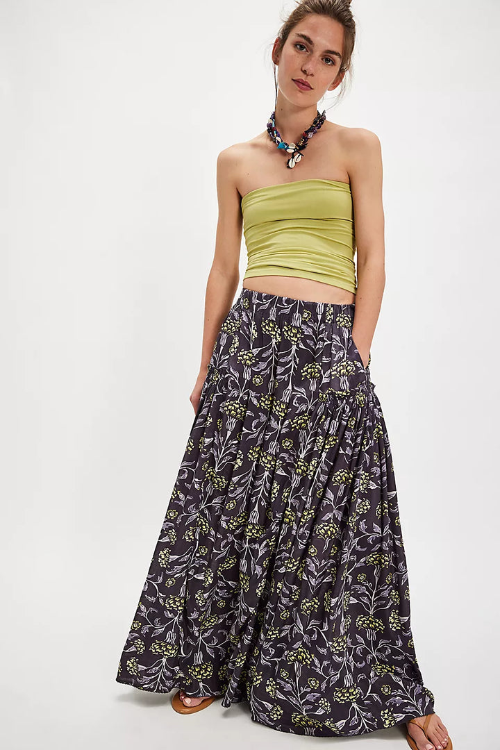Free People So Charming Wide-Leg Pants - Charcoal Combo-Ditsy - Sun Diego Boardshop