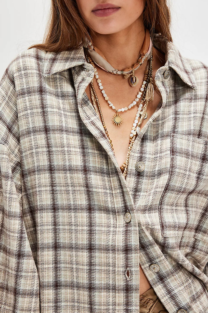 Free People We The Free Ashley Plaid Shirt - Ivory Combo - Krista - Sun Diego Boardshop